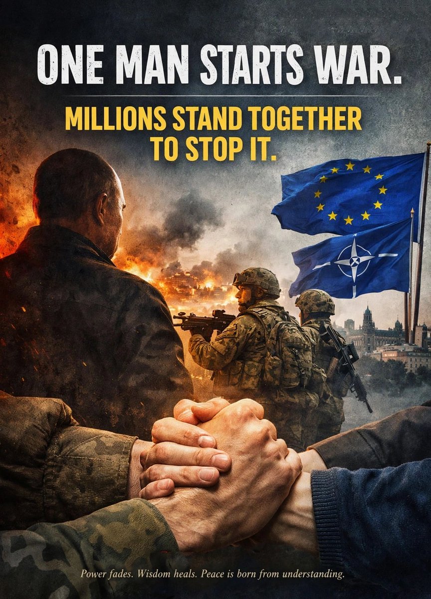 undergreenwood's tweet photo. ONE MAN STARTS WAR.
MILLIONS STAND TOGETHER TO STOP IT.

Power fades. Wisdom heals. Peace is born from understanding. 🕊️

#CivicAlert #PeaceBegins #PowerFades #WisdomHeals #StandForPeace https://t.co/hlLx4VGTYJ