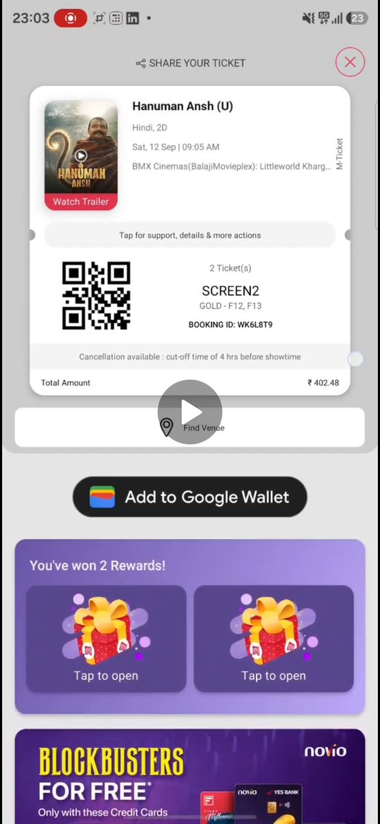 adityashingare's tweet photo. Booked Haiwaan on @bookmyshow yesterday. Got confirmation, but later the app showed Hanuman Ansh instead. Reached the theatre to find Haiwaan cancelled—and there was no Haiwaan show at the selected time either. Refund received, but what about the experience? https://t.co/zO4NS9nVtI