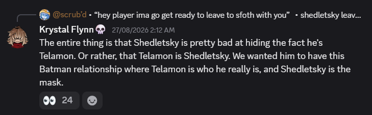 cixors7's tweet photo. #BlockTales confirmation that Shedletsky is Telamon. https://t.co/tmaK0Mfcf0