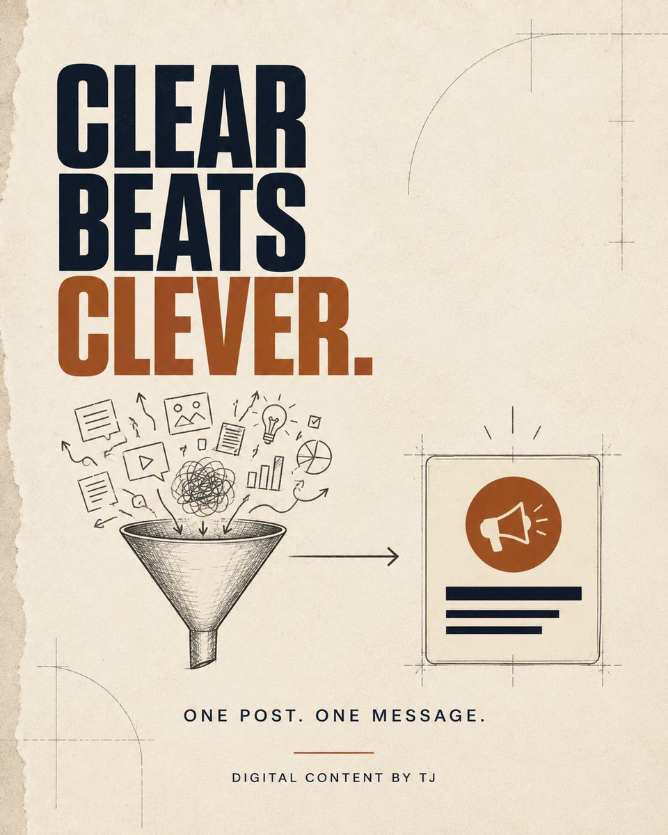 salcedo_tj's tweet photo. A clever post won’t work if the message isn’t clear.
Befoe posting, ask:
What’s the ONE thing I want people to remember?
Remove anything that distracts from it.
Clear content is easier to understand and act on. 👇
#DigitalContentByTJ #ContentStrategy https://t.co/F7MfgGZnKf