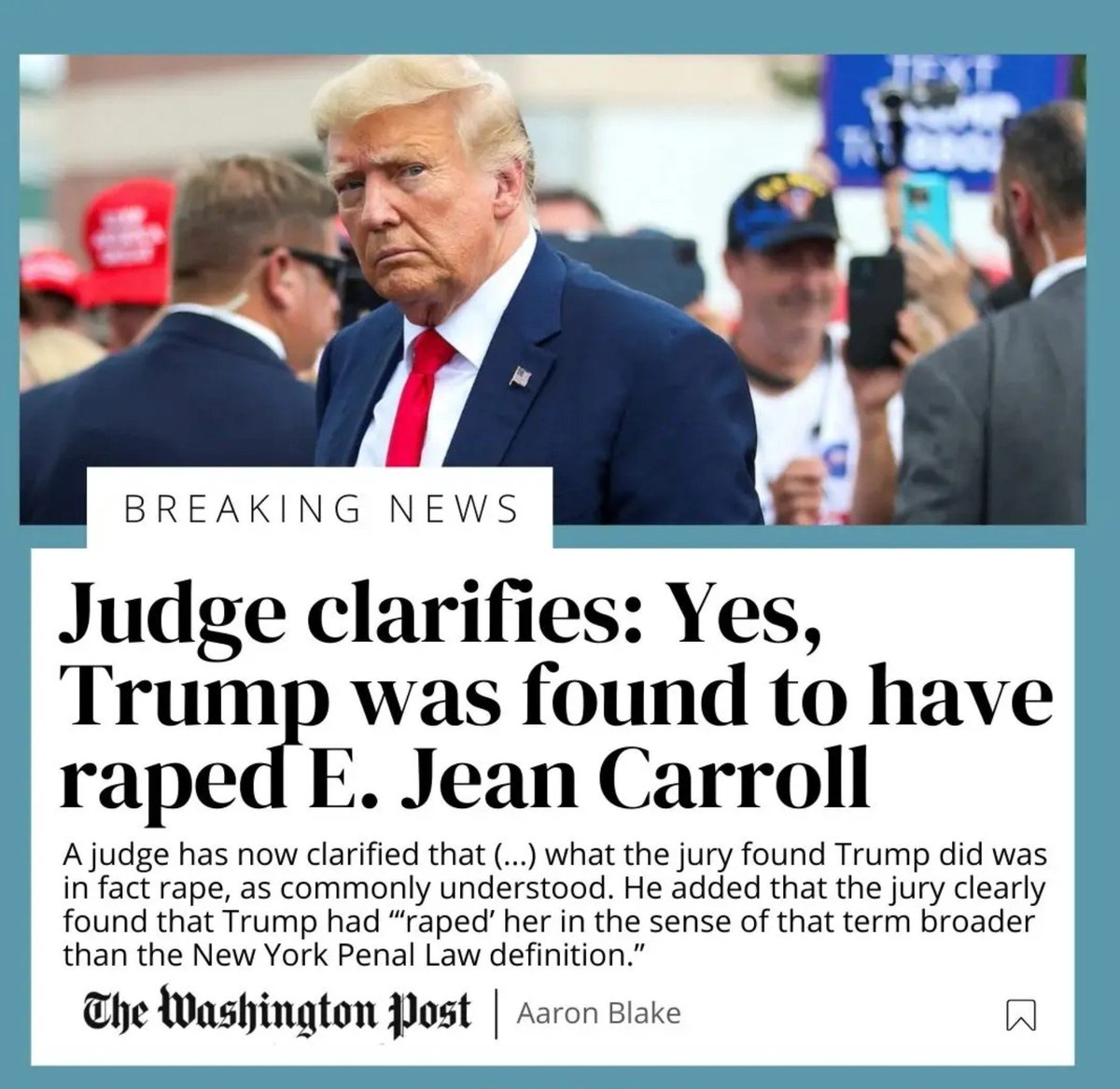 MAGAts_Exposed's tweet photo. Trump is a rapist.

Every MAGAt knew this fact and decided to vote for Trump in 2024.

This isn't up for debate. https://t.co/0o8FMn05uD