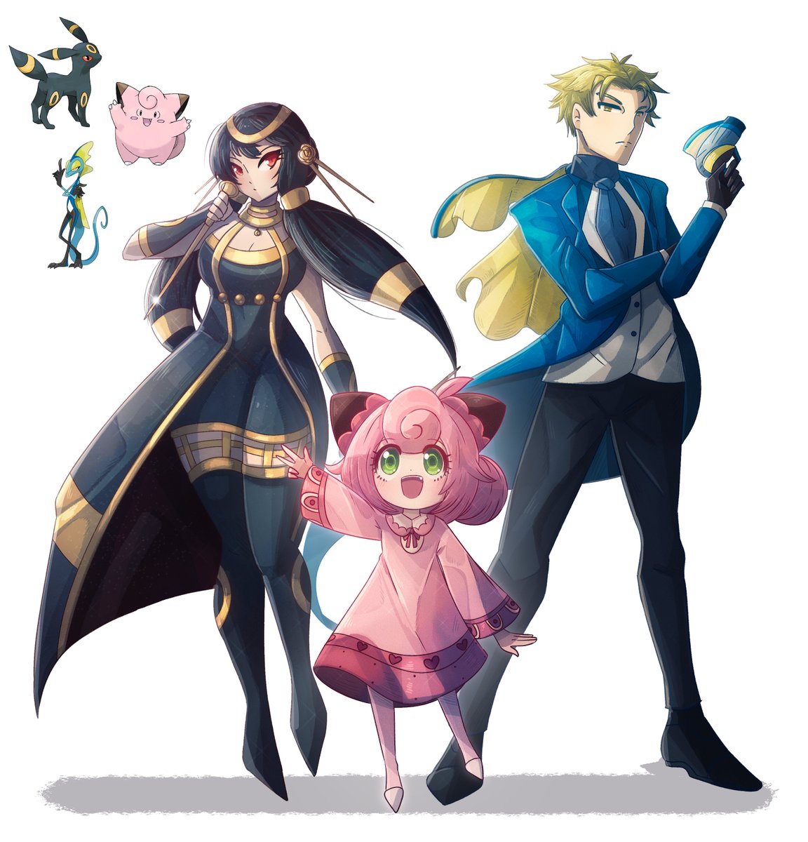 Pokman99432860's tweet photo. La famille Forger en tenue spéciale Pokemon.
#OffTopicPokemon #SpyxFamily #fanart https://t.co/cv9yUkCIKC