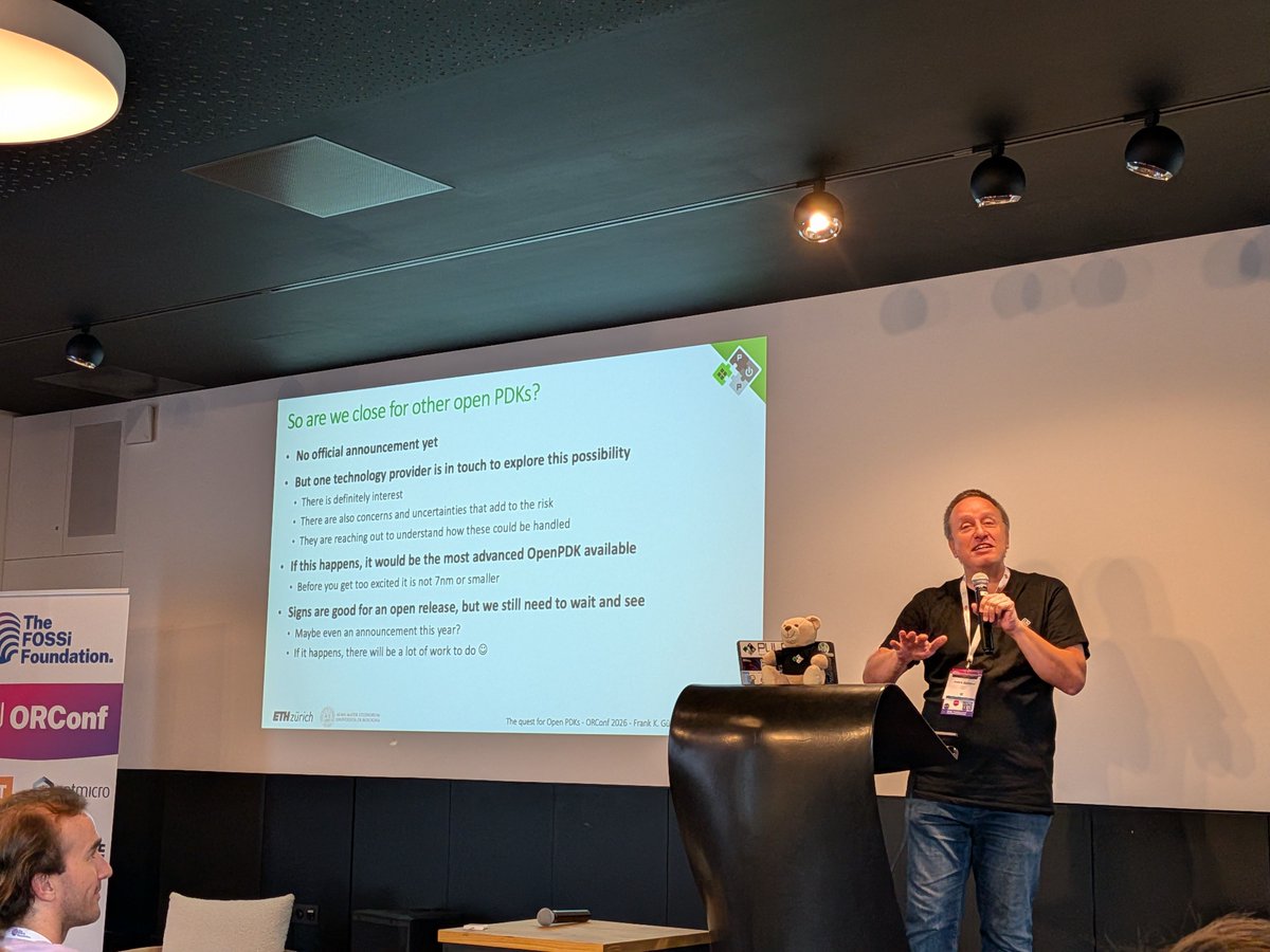 pulp_platform's tweet photo. Now we give you Frank with his #ORConf2026 talk "The quest for open PDKs". Check out his slides: https://t.co/OThQ6mfFI7 https://t.co/FNolreofkm