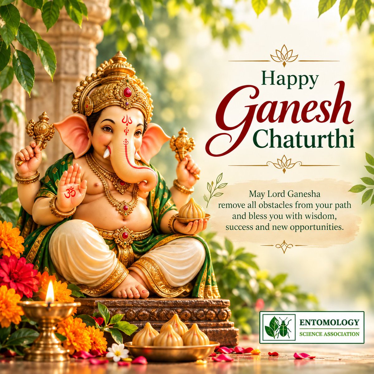 EntoSciAssoc's tweet photo. 🙏 Happy Ganesh Chaturthi! 🌺
On this auspicious occasion, Entomology Science Association extends warm wishes to researchers, scholars, and the scientific community. May Lord Ganesha bless every endeavour with wisdom, success, innovation, and new opportunities. https://t.co/LiUXQCeC8Z