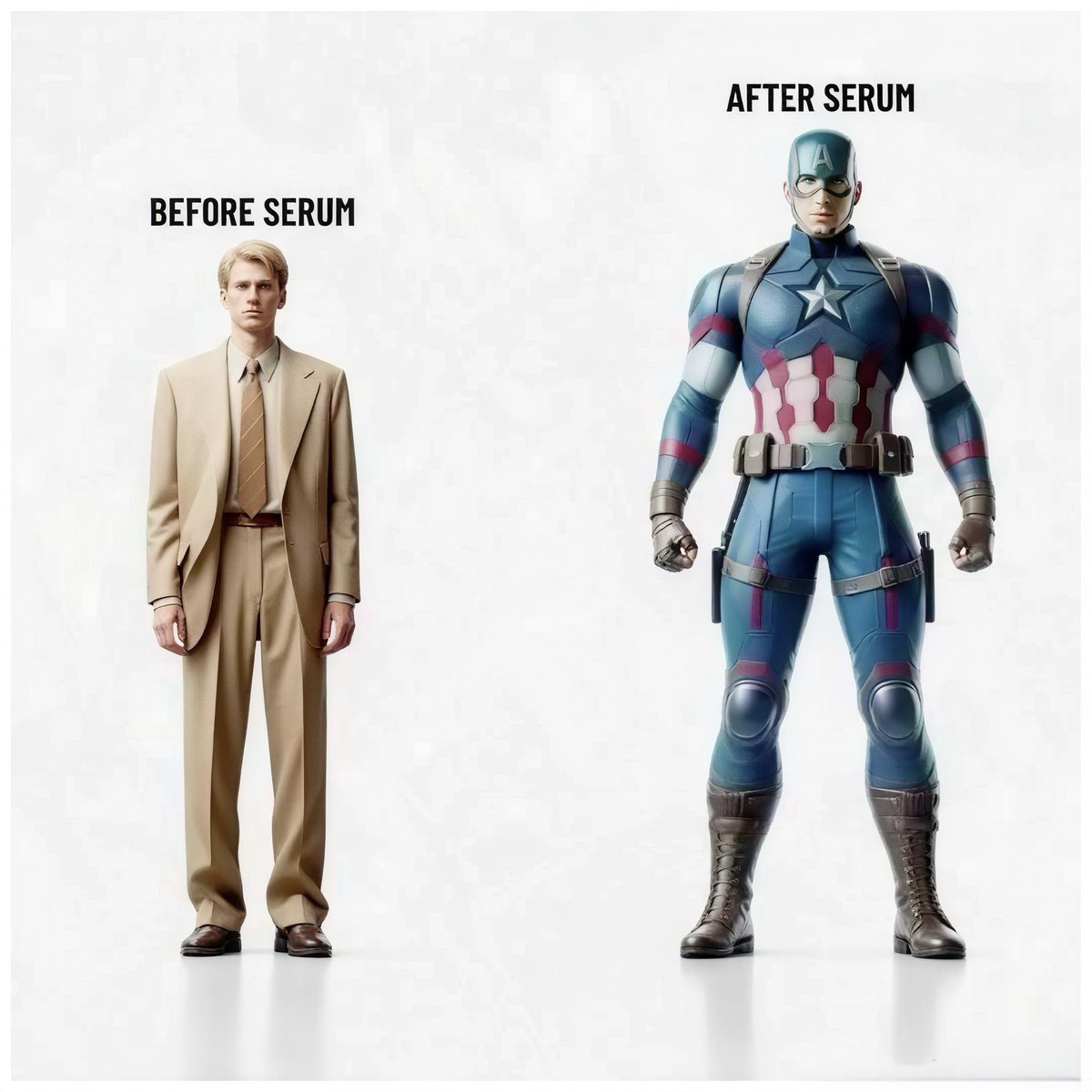 Sophiageorgex's tweet photo. MARVEL EVOLUTION — CHAPTER 2

In 1941, Joe Simon and Jack Kirby created a hero who would become one of Marvel’s most enduring symbols: Captain America.

Steve Rogers was a frail young man transformed into a super-soldier, armed with a shield and driven by the ideals of his time.

Captain America quickly became one of Timely’s biggest stars.

But when the war ended, Marvel’s superheroes began losing their spotlight.
The evolution was about to take a different turn
