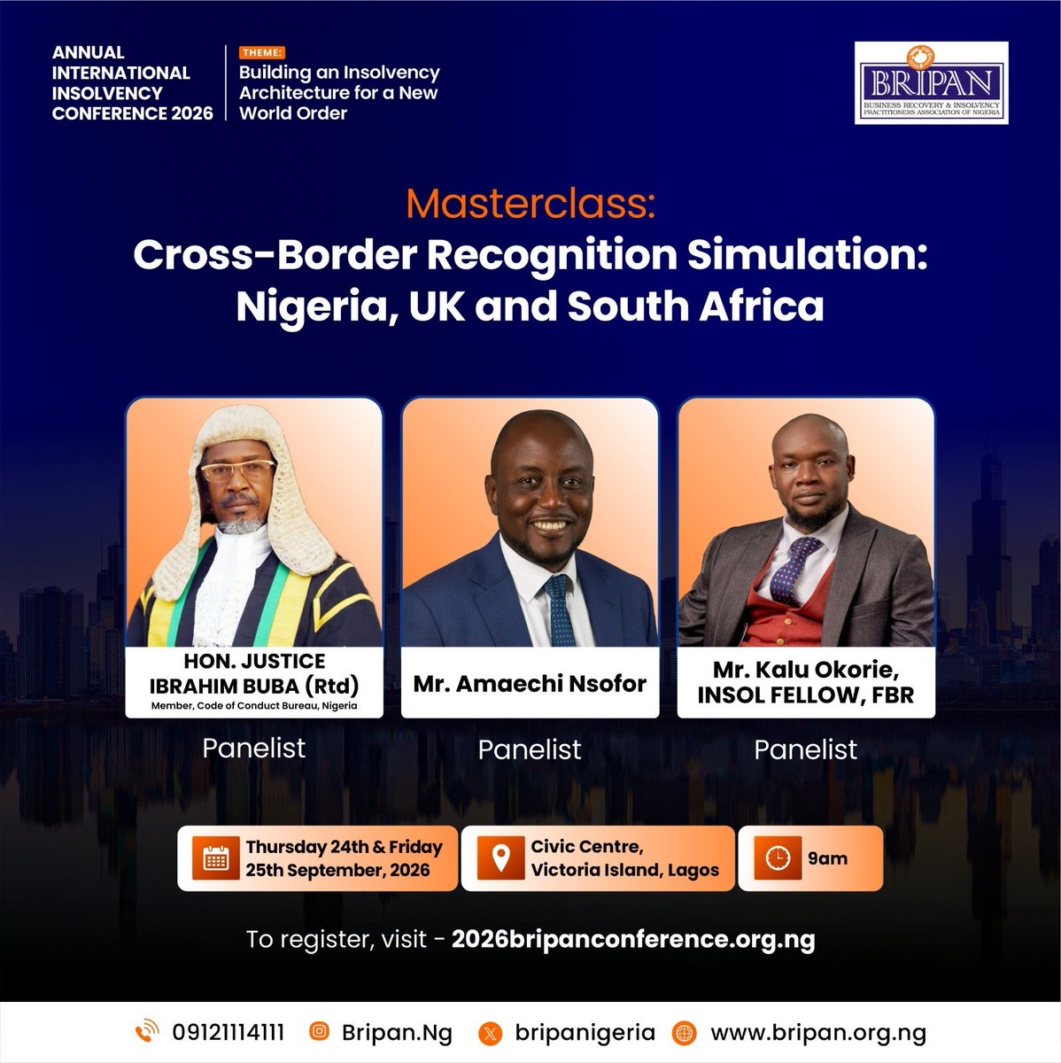 LegalNaija's tweet photo. *MASTERCLASS ALERT 🚨*

What actually happens when insolvency stops respecting borders?

🇳🇬 Nigeria. 🇬🇧 UK. 🇿🇦 South Africa. Three jurisdictions colliding in one live, high-stakes cross-border insolvency scenario — and you're in the room while it unfolds.

Forget the panel format. This is the law on trial, played out in real time, with experienced practitioners from every side of the case arguing it live in front of you.

You won't read a case study on this one. You'll watch it get made.

*This is the session people will be talking about long after the conference ends — and you do not want to be hearing about it secondhand.*

Be in the room. Witness the simulation. Be part of BRIPAN 2026.

📅 24–25 September 2026 | Lagos

*Register now — https://t.co/7CrWAHZCnm*