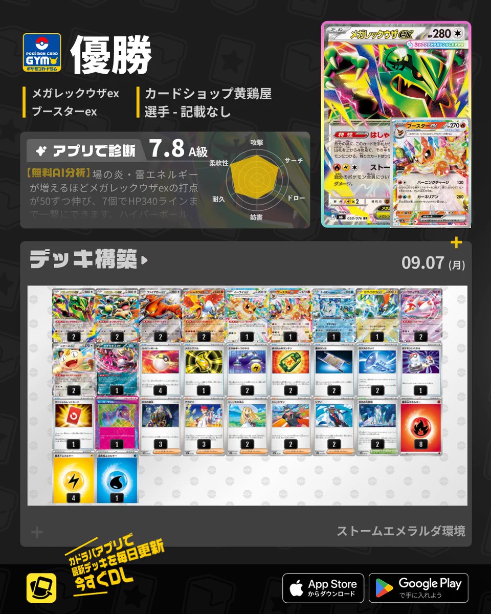 8/1ジムバトル優勝 メガレックウザexデッキ シティリーグ優勝構築済デッキ カドラバ【公式】 on X: 