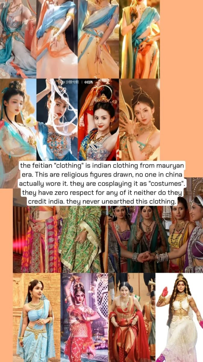 aslichin_'s tweet photo. @gu3402821871913 Apsaras are Indian fairies.

Dunhuang clearly shows which one is indian clothing, which one is sogdians and which one is chinese.

Yet chinese today specifically steal indian clothing and claim it as dunhuang.

Apsaras are indian fairies, all you are doing is indian cosplay. https://t.co/KgjaPDuncW