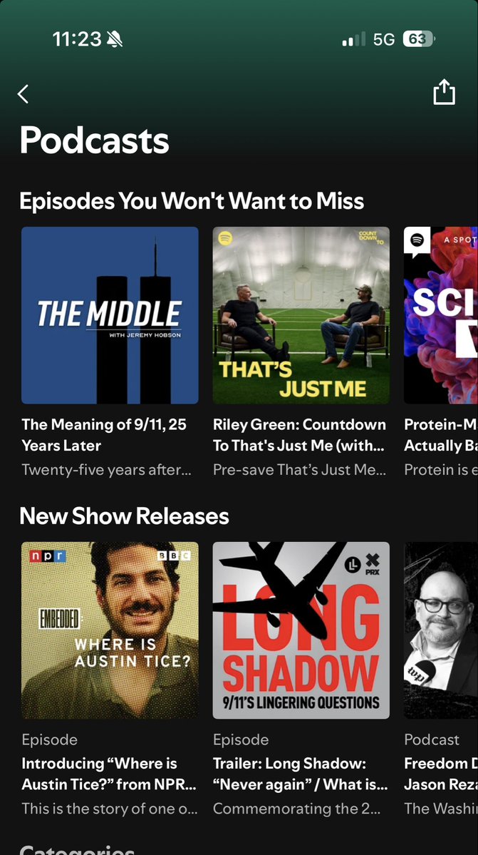 jeremyhobson's tweet photo. Honored that our episode on 9/11 featuring @GarrettGraff and @JenGriffinFNC is being featured in the first position on the Spotify podcasts homepage. 

If you want to watch or listen, it is available here: 

https://t.co/LFtJaI343a https://t.co/Cd7ly8QPYJ