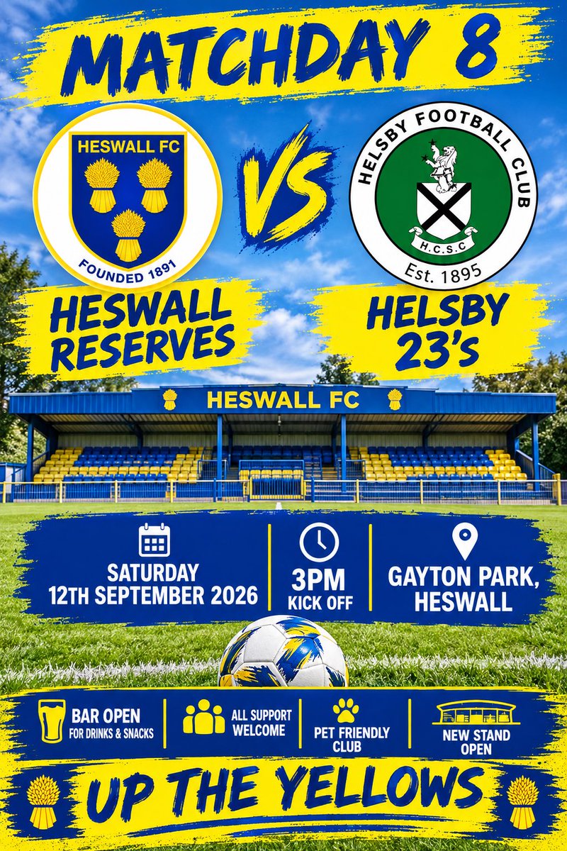 Heswall23's tweet photo. The Yellows are back at home today and wanting to put Wednesdays result right, as we host Helsby 23’s… https://t.co/HVxIjhckpk