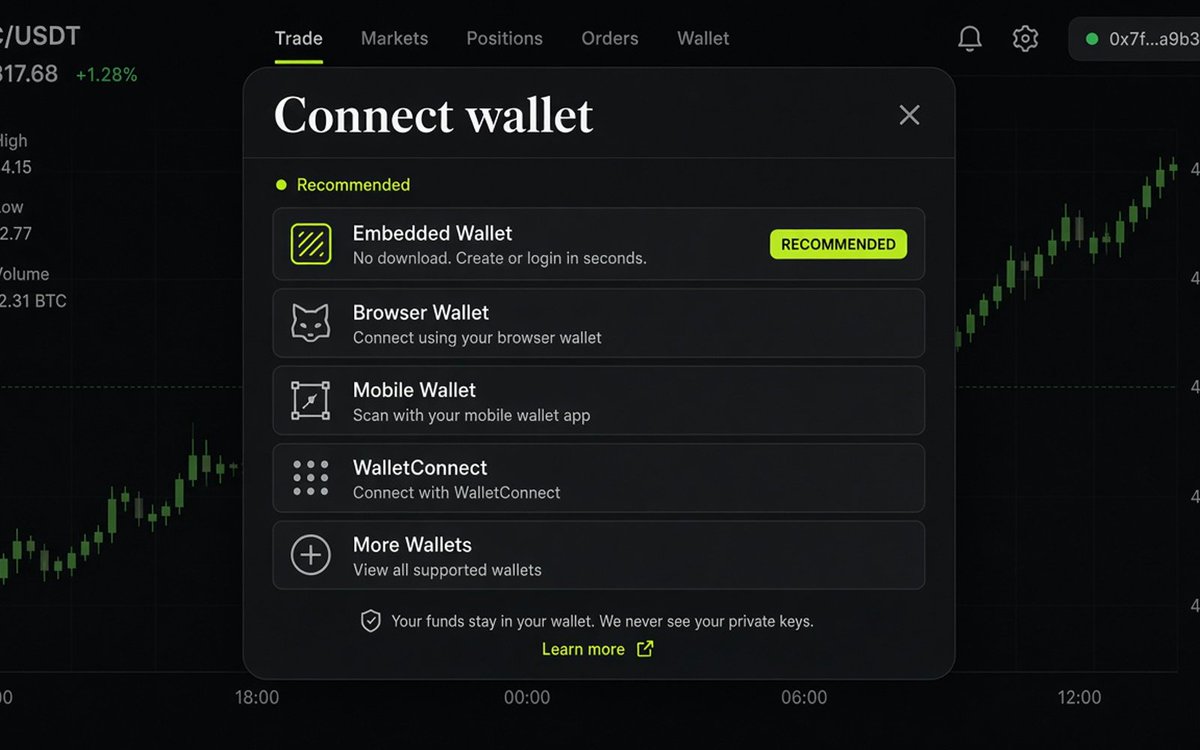 pretickerxyz's tweet photo. Connect is a demo. The market is the product.

Preticker keeps wallet choice on a dark sheet so the launchpad stays on Robinhood Chain, not a light checkout. https://t.co/OKnnAerCo7