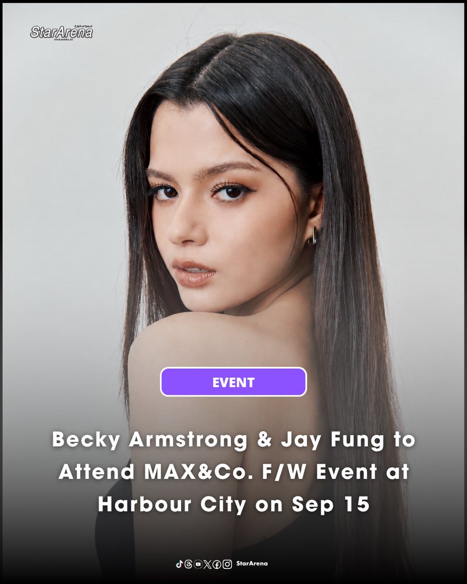 StarArena_'s tweet photo. Becky Armstrong (@AngelssBecky) is coming to Hong Kong on SEP 15! The Thai superstar will join Hong Kong singer-songwriter Jay Fung for MAX&Co.’s Autumn/Winter 2026 celebration event at Harbour City. ✨

Known for her hit acting roles and musical talent, Becky will connect with Jay Fung over music to embrace MAX&Co.’s core motto "Keep it cool," showcasing an intuitive, confident, and authentic fashion attitude through "THE SOUND OF MAX&Co."

MAX&Co. Autumn/Winter 2026 Celebration Event

📅  SEP 15 2026, 1:30 PM
📍 Shop 2335, L2, Gateway Arcade, Harbour City, Tsim Sha Tsui, Hong Kong

#MAXandCo
#beckysangels #BeckyArmstrong
#JayFung #馮允謙