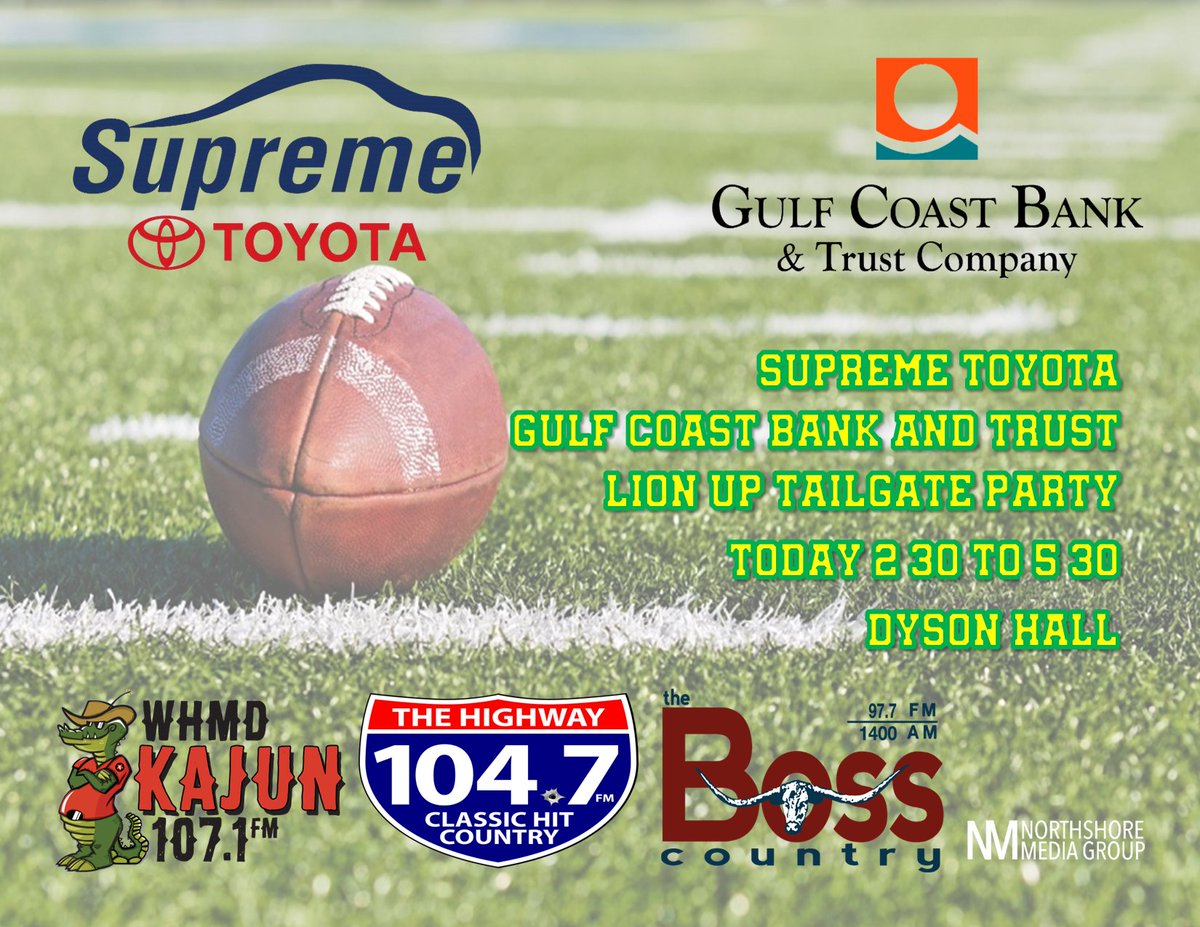 thehighway1047's tweet photo. @kajun107
@thehighway1047
@SupremeToyota
@GulfCoastBank
#FCS #LIONUP #CollegeGameDay #PACKTHEBERRY #HammondAmerica #solidgoldsaturday https://t.co/EK8VH5e5hn