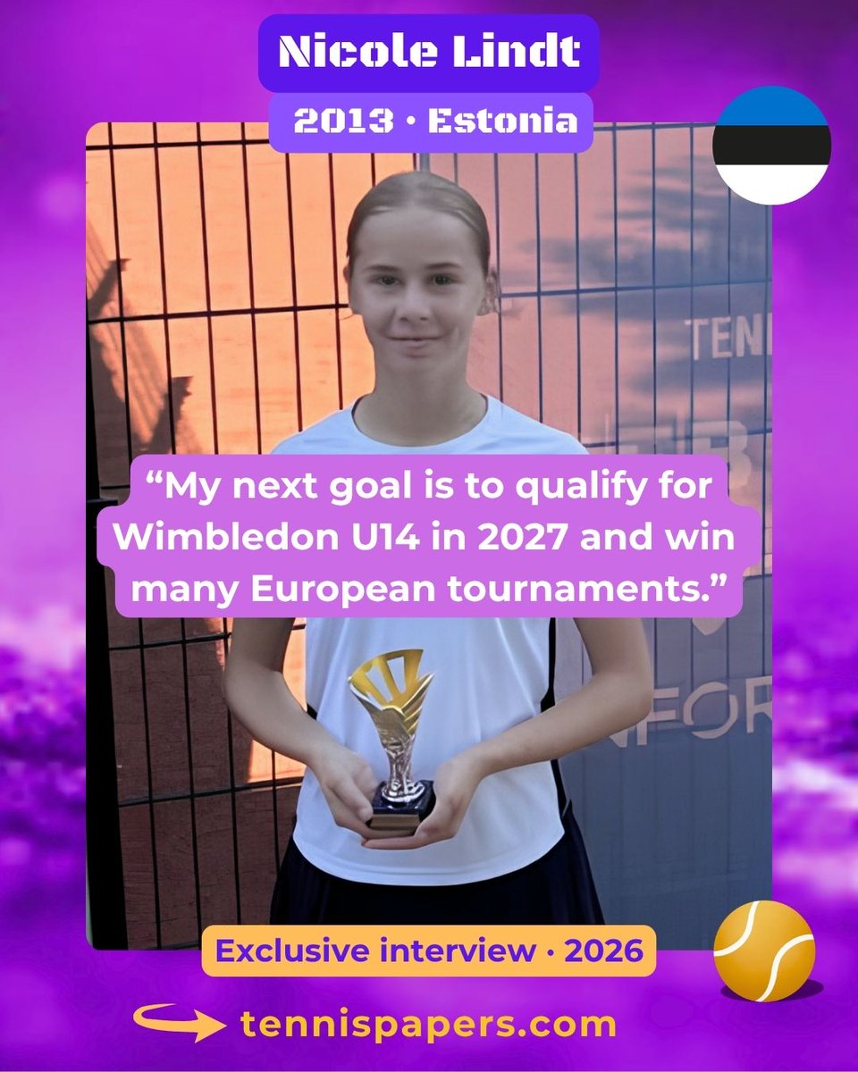 TennisPapers's tweet photo. ๐ช๐ช Nicole Lindt (2013, Estonia) ๐พ
๐ Estonia U14 ranking: No. 47
๐ 7 tournament titles since April
๐ฏ Goal: Wimbledon U14 2027
๐ Exclusive interview
https://t.co/HbNJrlyQPk
#NicoleLindt #EstonianTennis #JuniorTennis #GirlsTennis #FutureChampion #TennisPapers https://t.co/kVIC8shPAA