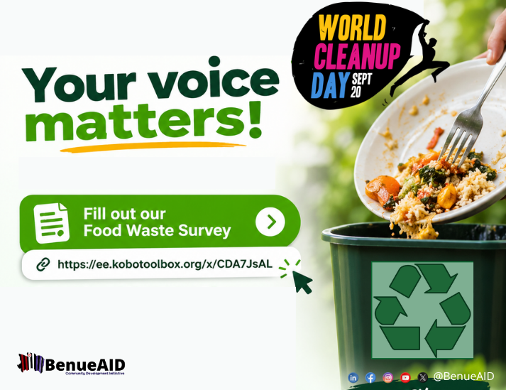 BenueAID's tweet photo. Dear Friends,
Your Voice Matters in the fight against food waste!
Click the link below to fill out our Food Waste Survey
📋 Survey Link: https://t.co/NmoNmPGgKj
Kindly share this on your platforms & WhatsApp Status
#BenueAID
#WorldCleanUpDay
#FromCleanPlatesToCleanCities https://t.co/8xXPgBBDTg