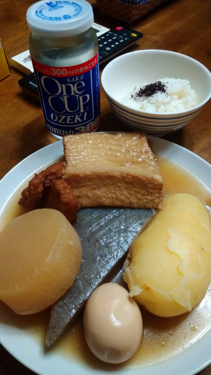 moni_manma's tweet photo. ワンカップでおでん出汁割りをしたいがために作ったといえるおでん定食です😎🤟 https://t.co/LopBEiWXKX