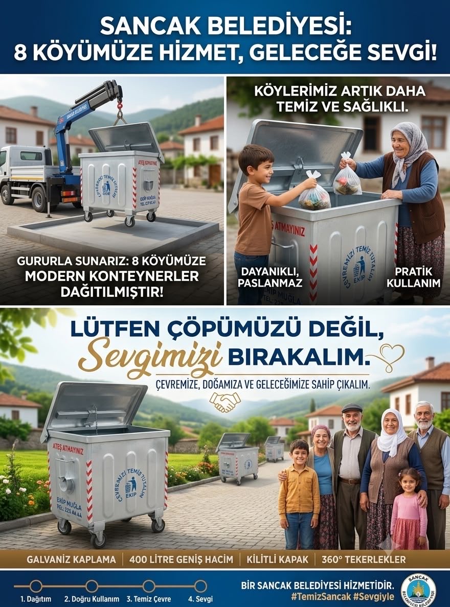 Hayrettincickk's tweet photo. Sancak Belediyemiz tarafından , 8 köyümüze modern, dayanıklı ve paslanmaz konteynerler dağıtıldı.
Köylerimiz artık daha temiz, daha sağlıklı.
Lütfen çöpümüzü değil, sevgimizi bırakalım. Çevremize, doğamıza  sahip çıkalım. 

#SancakBelediyesi #ÇöpümüzüDeğilSevgimiziBırakalım https://t.co/oiOuzJcdd0
