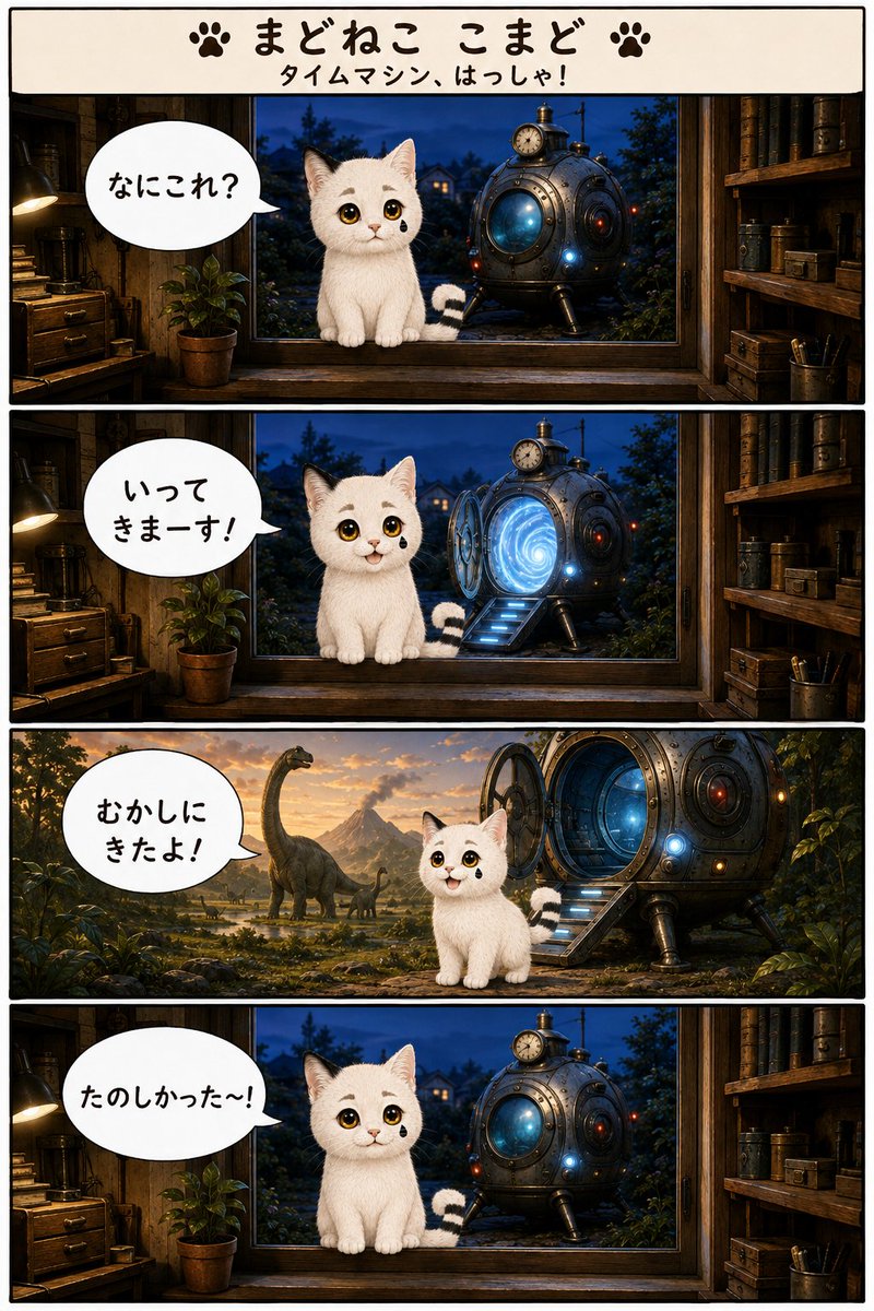 komado_cat's tweet photo. 夏が過ぎていきます
＃まどねここまど　＃子猫　＃恐竜　＃タイムマシン　＃夏休みの終わり https://t.co/tX3TKRZkVZ