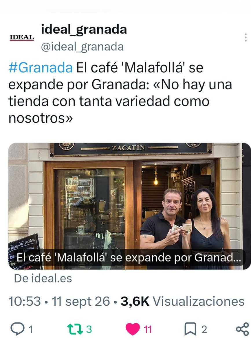 cafe1931granada's tweet photo. Que ilusión nos hace salir en
@ideal_granada
Muchas gracias Alberto Flores por esta entrevista tan bonita. https://t.co/3sp16RPaLg