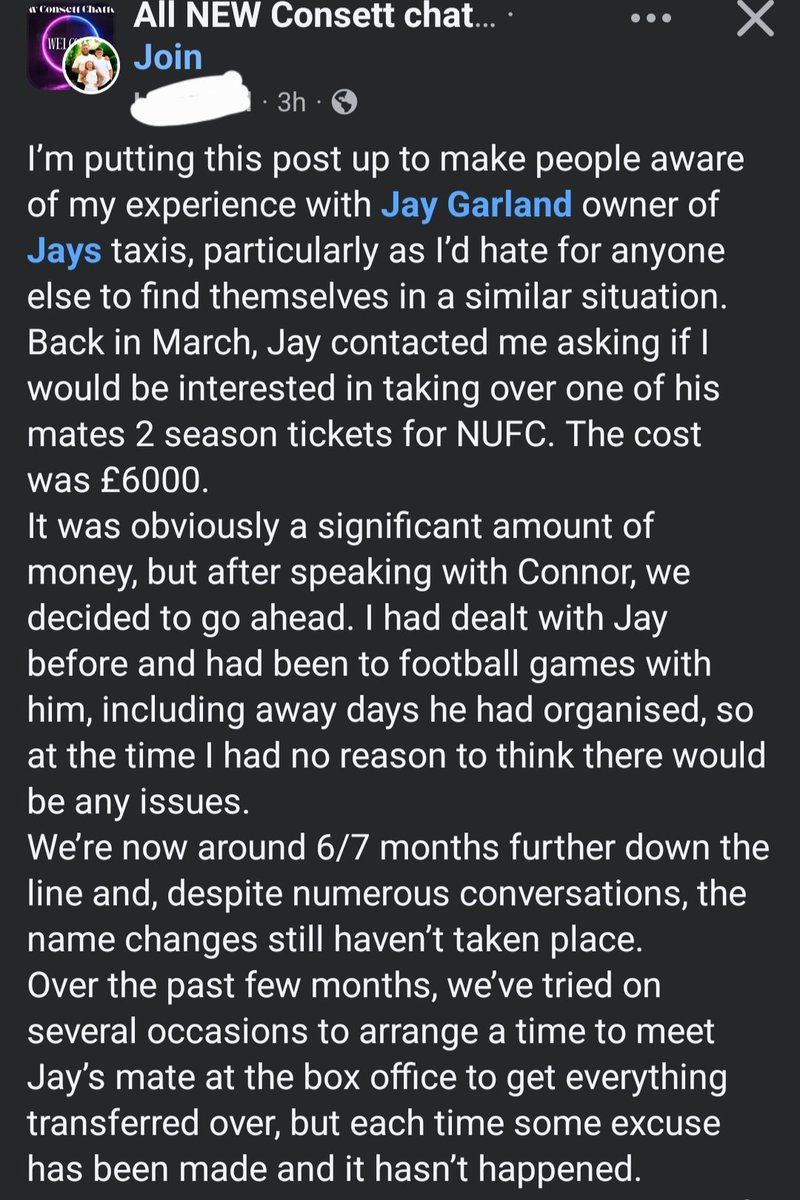 CoreOfNufc's tweet photo. Jays' taxis has scammed a fellow #nufc fan out of 6k. Scum. https://t.co/Jd6EWCjqHv