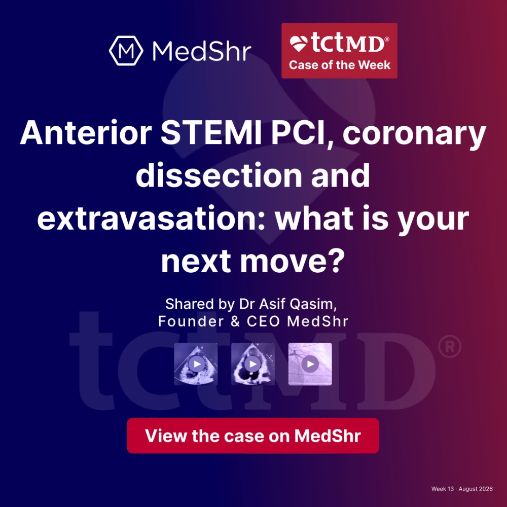 medshronline's tweet photo. Anterior STEMI PCI. Coronary dissection and extravasation after stenting. Some cases remind you why clinical judgment still matters.
What would you do next? Review the full TCTMD case on MedShr:
#TCTMD #MedShr #CoronaryDissection #FOAMed #MedTwitter https://t.co/1YcwruLRdA