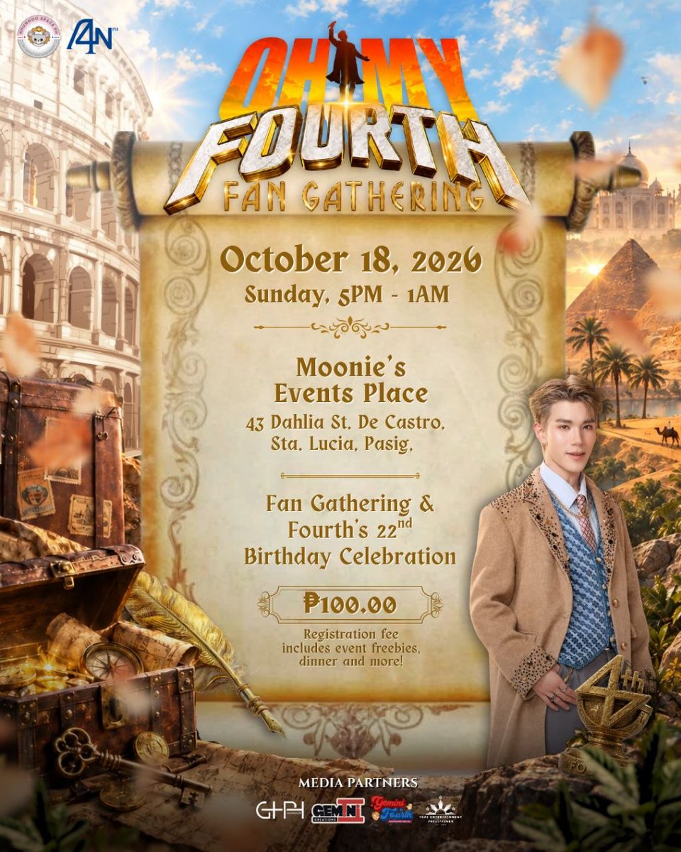 khunnoospaceph's tweet photo. FILO KHUNNOOS, THIS IS IT! REGISTRATION IS NOW OPEN! ✨

The wait is finally over! Get ready for a night full of Fourth, fun, food, freebies, and unforgettable memories! 🥹

🎂 OH MY FOURTH: FAN GATHERING
A special celebration for our birthday boy, Fourth Nattawat! 💙

📅 OCTOBER 18, 2026
⏰ 5:00 PM – 1:00 AM
📍 Moonie’s Events Place
43 Dahlia St., De Castro, Sta. Lucia, Pasig

🎟️ REGISTRATION FEE: ₱100

🔗 REGISTER HERE:
https://t.co/FwsaOCmdwt

And Khunnoos, your ₱100 comes with exciting event inclusions! 🎁

✨ FOR ATTENDING REGISTRANTS:
🎁 Exclusive event freebies
🍽️ One meal with a drink
🎬 Watch party
🎟️ Automatic entry to the FREE raffle

Plus, if you’re feeling lucky… 👀
🎮 Optional paid games and raffle will also be available!

⚠️ IMPORTANT: All event inclusions are exclusively for registered attendees who are present at the event.

So what are you waiting for, Khunnoos? 
REGISTER NOW, SECURE YOUR SLOT, AND COME CELEBRATE FOURTH WITH US! 🎂🎉

IT’S FOURTH’S BIRTHDAY PARTY, AND YOU ARE ALL INVITED! 

Organized by:
Khunnoo Space PH × @abtnattawatph 

Media Partners:
@GeminiCrePH 
@GeminiHome_PH
@GFCebuPHL 
@TEPHL