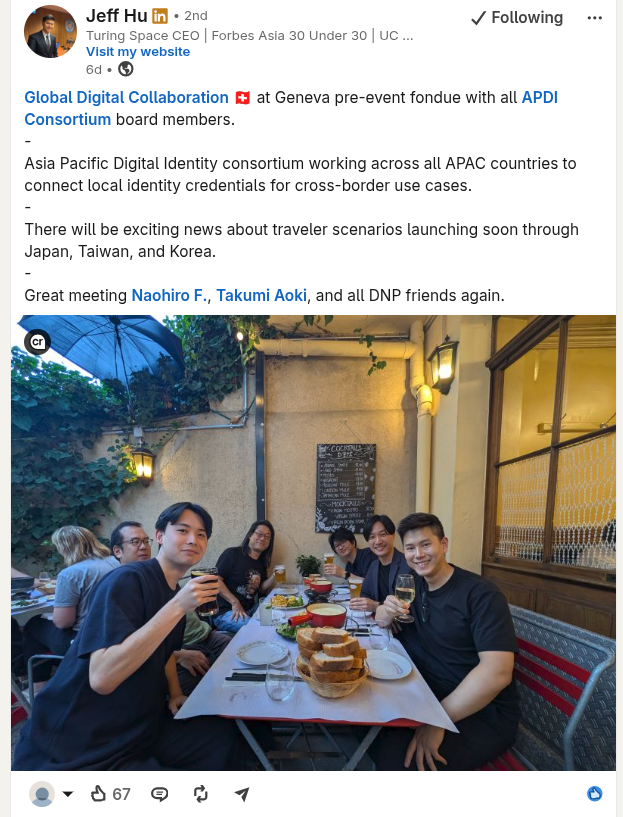 IotaRebased's tweet photo. Good news coming soon from Asia Pacific Digital Identity consortium (APDI) for Cross-border use cases though Japan, Taiwan and Korea.

Can we expect more @turing_certs transactions from🇯🇵🇹🇼🇰🇷 sooner? https://t.co/KWt1RDkG6q