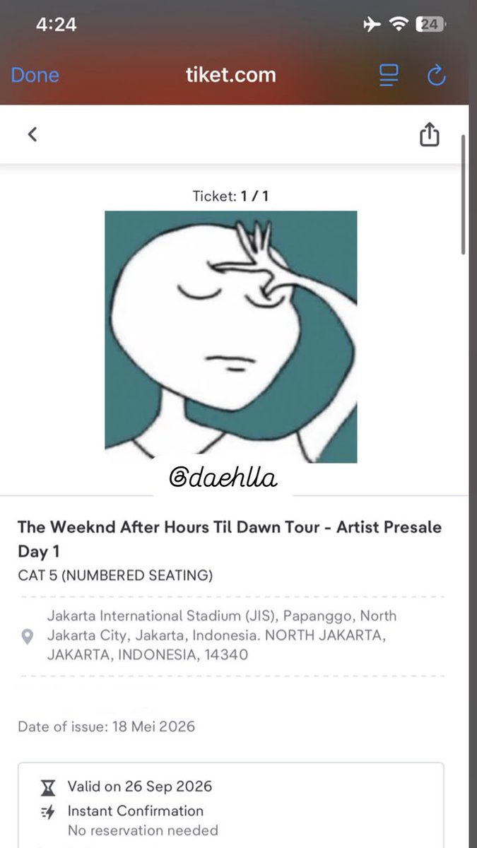 daehlla's tweet photo. @A_grld WTS/want to sell 1 Artist Presale ticket — The Weeknd After Hours Till Dawn Tour in Jakarta Concert
🎫 cat 5 day 1 - 26 September
💰1,5jt negotiable 💸
🪪pakai data pribadi 
📋diurus sampe wristband redemption dan bisa COD https://t.co/yU1yZ5XHTj