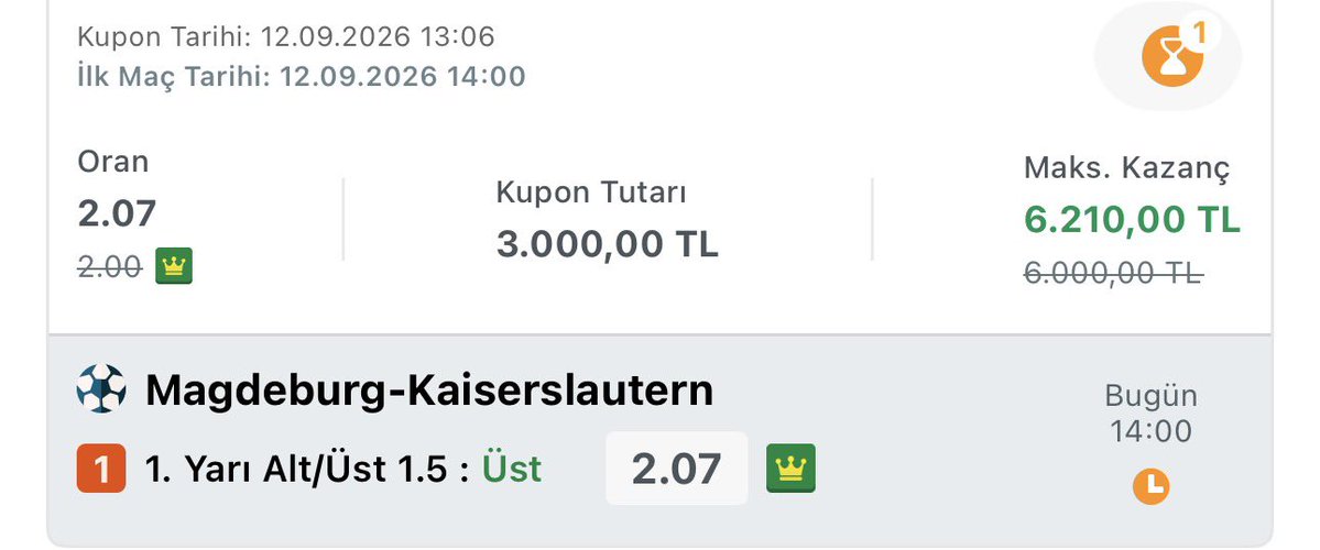 karakartal1z's tweet photo. Almanya 2. Bundesliga’da haftanın en tempolu maçına öğle saatlerinde kasa bırakıyoruz! 🇩🇪⚡

🎯 Tercih: 1. Yarı 1.5 Üst
📊 Oran: 2.07
💰 Miktar: 3.000 ₺
🏆 Hedef: 6.210 ₺

#Bundesliga2 #Magdeburg #Kaiserslautern #İddaa https://t.co/b6CozbnuTh