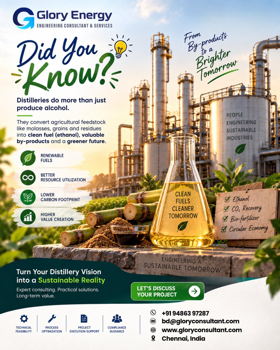 EnergyGlor50505's tweet photo. Did You Know? 🌱

A distillery can be more than an ethanol plant. 

Ready to explore your distillery's potential? ⚙️💚

📞 +91 94863 97287
🌐 https://t.co/IVfciycu15
#distilleryplant #ethanol #cleanenergy #gloryenergy #sustainability https://t.co/qDlxPVjnoi