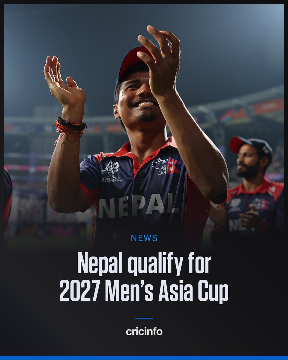 cricinfo's tweet photo. Nepal book their place at next year's Asia Cup - to be played in the ODI format - with a victory over UAE in the final of the ACC Men's Premier Cup 👏 https://t.co/JA1pbvmdBG https://t.co/425NP9A6PB