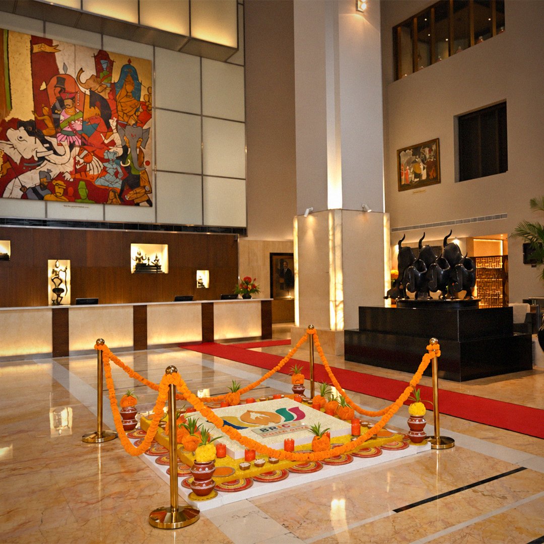 TheLalitGroup's tweet photo. A glimpse of The LaLiT New Delhi, set for BRICS 2026.

Thoughtfully curated spaces, meticulous details and a special DEI welcome reflecting India’s spirit of hospitality and inclusion.#bricssummit https://t.co/fSLoFAgNHr