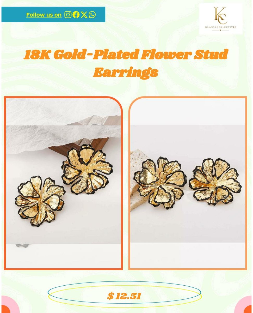 FloRabblxxg's tweet photo. These 18K gold-plated flower stud earrings add effortless elegance to any outfit. Perfect for everyday wear or special occasions. Get yours for just $12. 51, with 40% off all products for a limited time. https://t.co/H6c9N0Yc7C