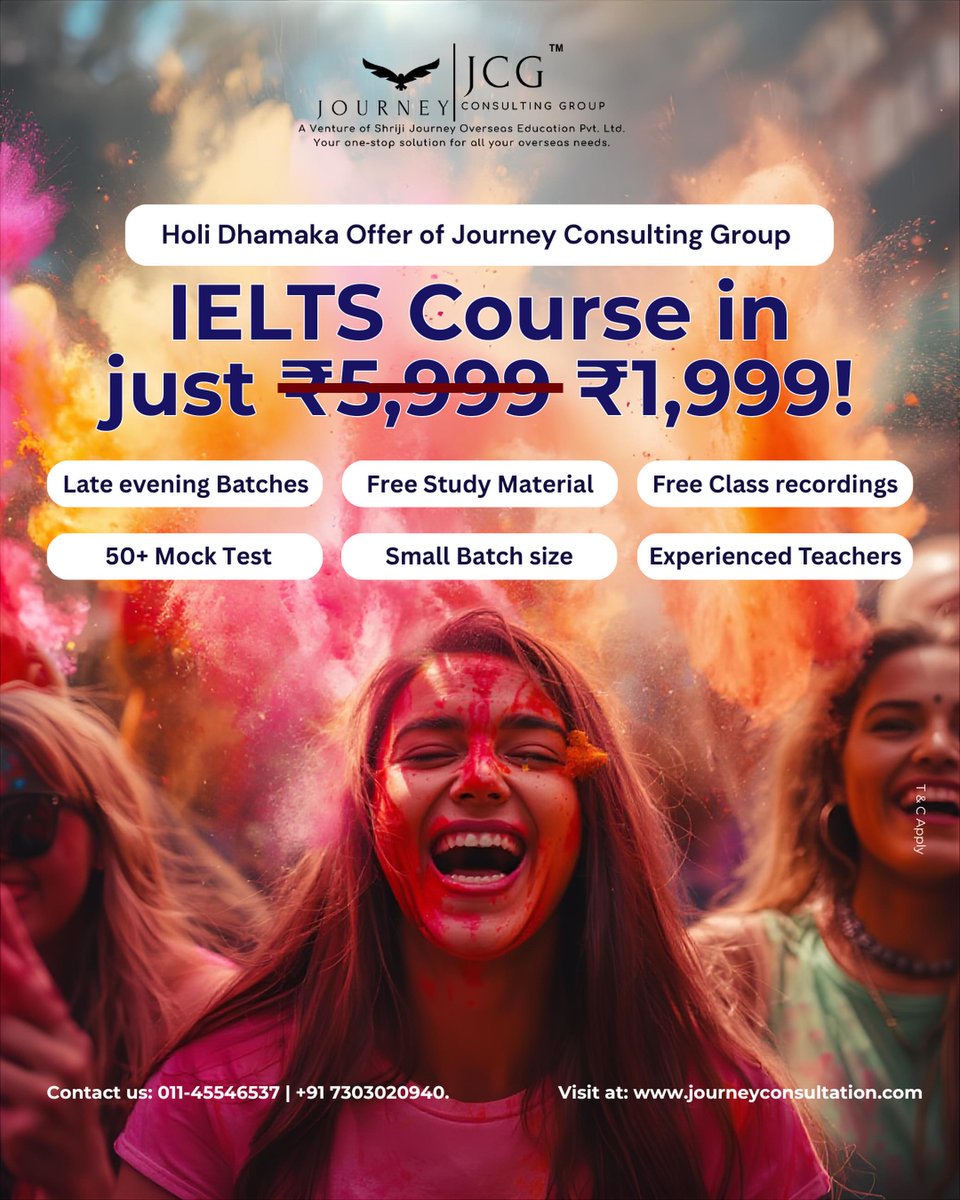 Mrozowski123's tweet photo. Add color to your career goals this Holi! Get our full IELTS course for just ₹1, 999, down from ₹5, 999. Evening batches, free materials, recordings, 50+ mock tests, and expert guidance in small batches. Call 011-45546537 or +91 7303020940 https://t.co/sVV5N7ufQn