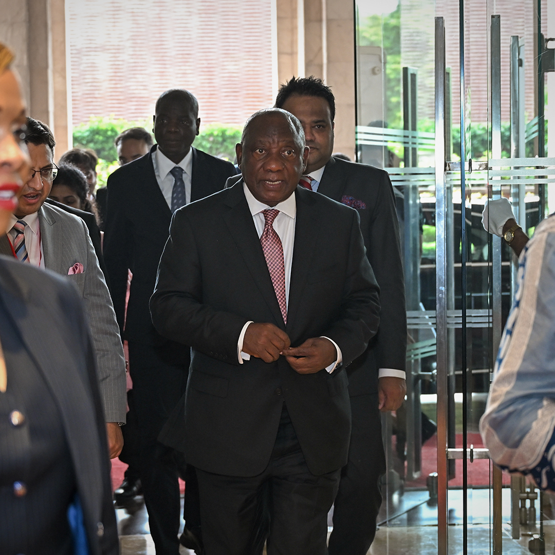 TheLalitGroup's tweet photo. We were privileged to welcome H.E. @CyrilRamaphosa , President of the Republic of South Africa, to The LaLiT New Delhi during his visit to India for the 18th BRICS Summit. #BRICSSUMMIT2026 https://t.co/CJZiDNhgR1