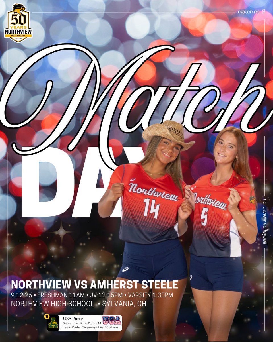 NVHSVBALL's tweet photo. Caturday in Sylvania 🇺🇸

🎟 • https://t.co/rgtEzDqqC4 
🖥 • https://t.co/halJn489Tu 
📣 • First 100 fans received 2026 Team Poster
⚠️ • USA Out
🥤 • Pre-match Tailgate in the parking lot

#GoCats #PointNorthview #NVVB #Numbers 😼🏐 https://t.co/yoE8UigWiF