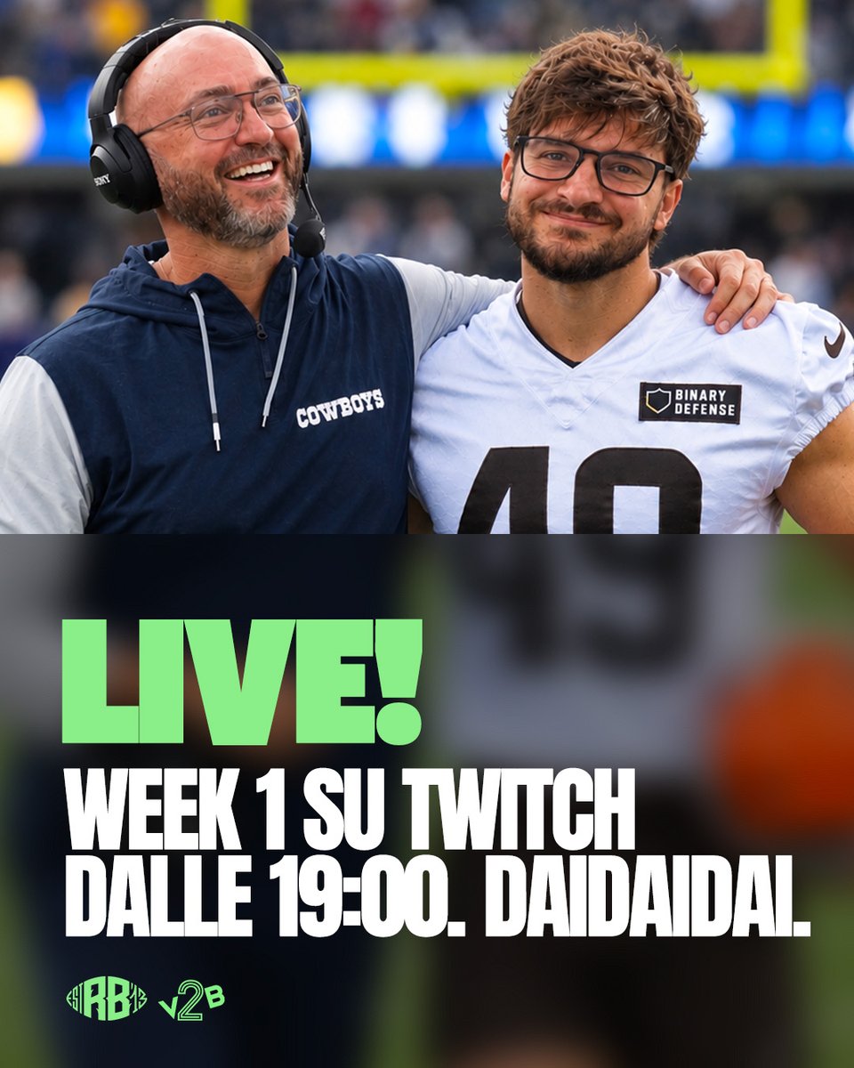 RadioBonanzaNFL's tweet photo. 🏈 Dopo Seattle. Dopo Melbourne. Dopo il College. Arriva finalmente la domenica. Le fatidiche 19:00. 
 
Domani la Bonanza torna con il format che vi supporta emotivamente: @azazel81 &amp; @Daddino6 sono su Twitch per OVERREACTARE insieme.

👾 Week 1 >> https://t.co/cKNTbpQkvM https://t.co/17RQx9e4XL