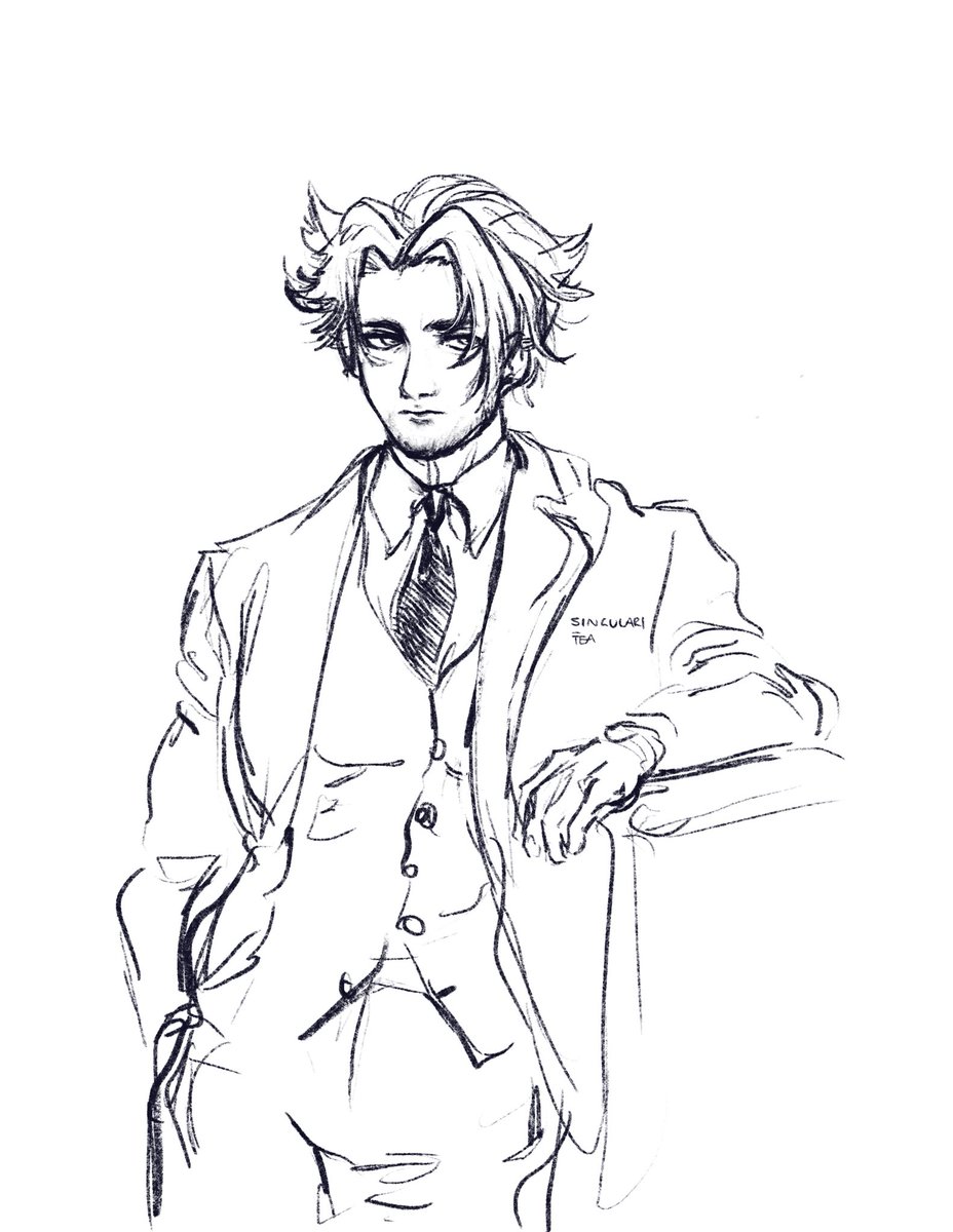 singulari_tea's tweet photo. Just an excuse to draw him in a suit… 

#wriothesley https://t.co/NByHzwIJn2