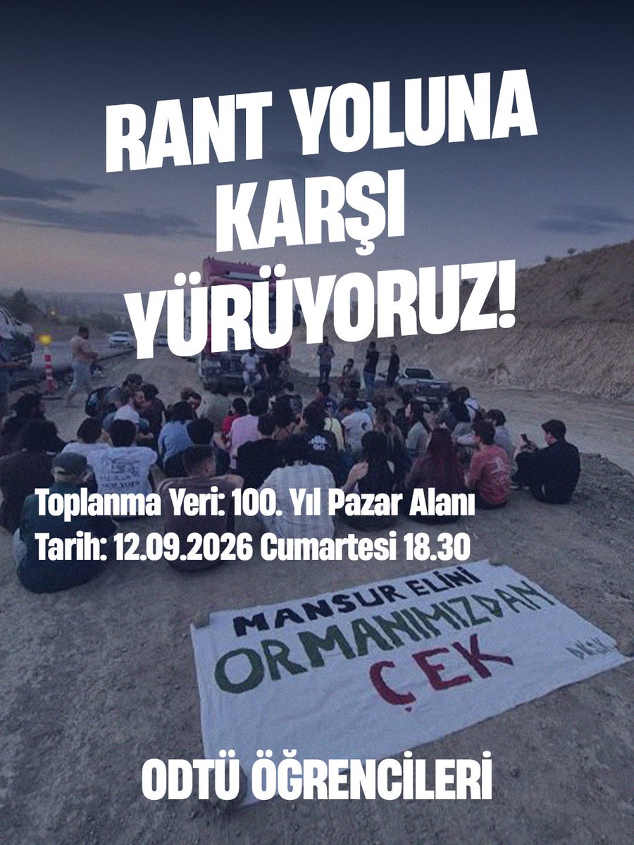 genclikEHP's tweet photo. ODTÜ'de Ranta, Talana Geçit Yok!

ODTÜ öğrencileri olarak rant yolu projesine karşı bir araya geliyoruz. ODTÜ'yü talan etmek isteyenler, ODTÜ'yü sahipsiz sanmasın.

📅 12 Eylül Cumartesi 18:30 (Bugün)
📍100. Yıl Pazar Alanı https://t.co/o95Ec7o2cj