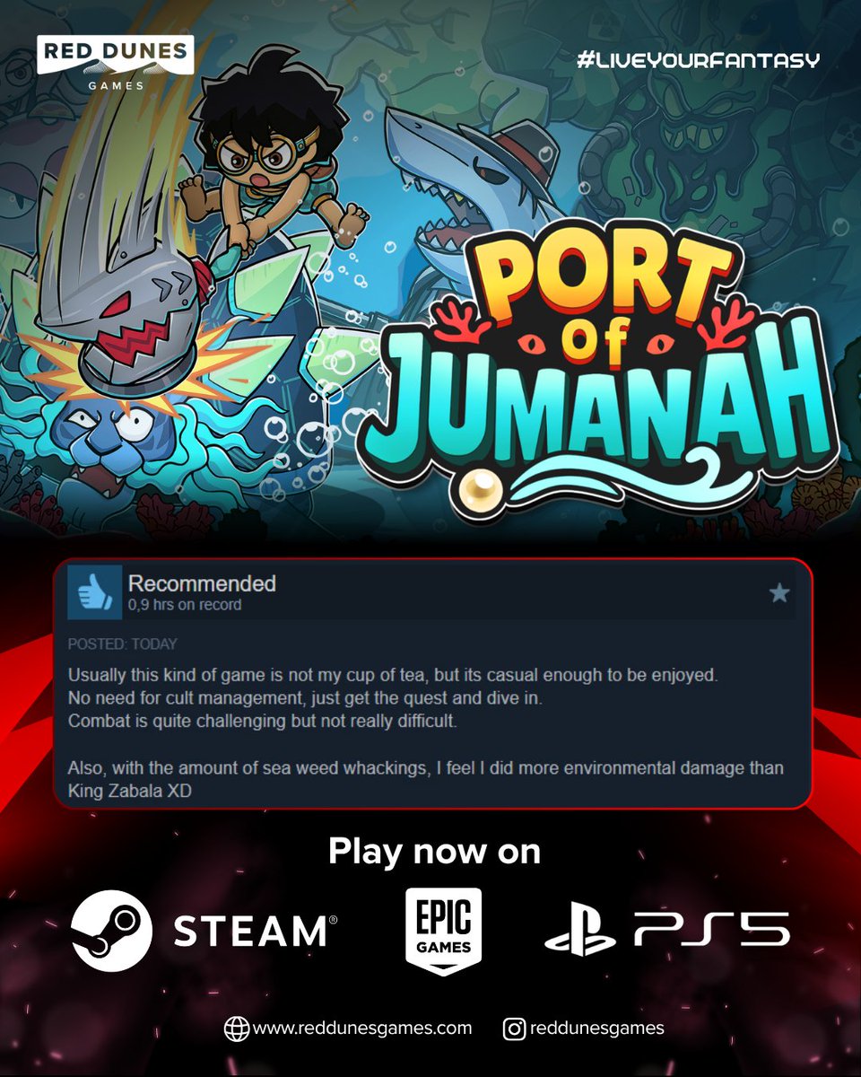 RedDunesGames's tweet photo. 100+ Positive Reviews! 💙

We are thrilled to have earned a  "Very Positive" rating on Steam, and reading your feedback has been nothing short of incredible.

A massive thank you to everyone who has set sail, left a review, or shared Port of Jumanah with a friend. ⚓✨

Ready to join the adventure? Port of Jumanah is available now on Steam, Epic, and Playstation 5! Play it today!

#LiveYourFantasy #PortofJumanah #RedDunesGames #Agate