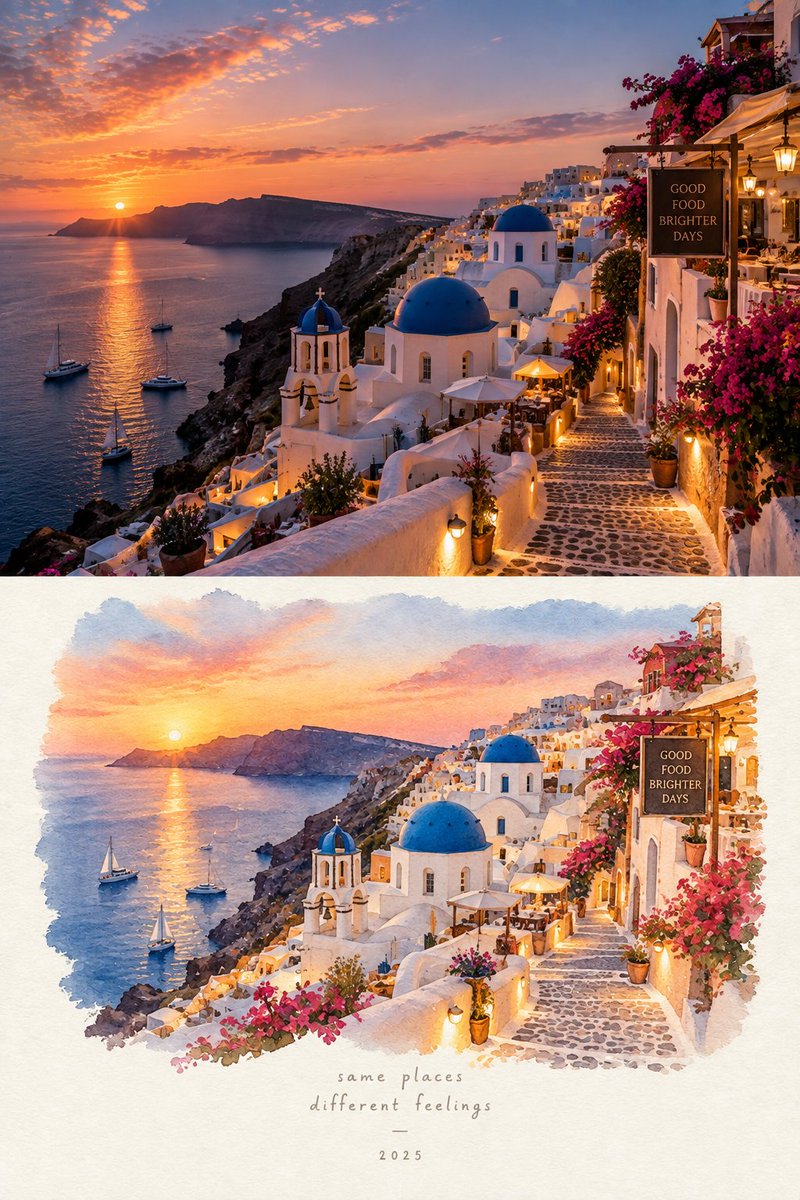 Santorini Paris Travel Postcards