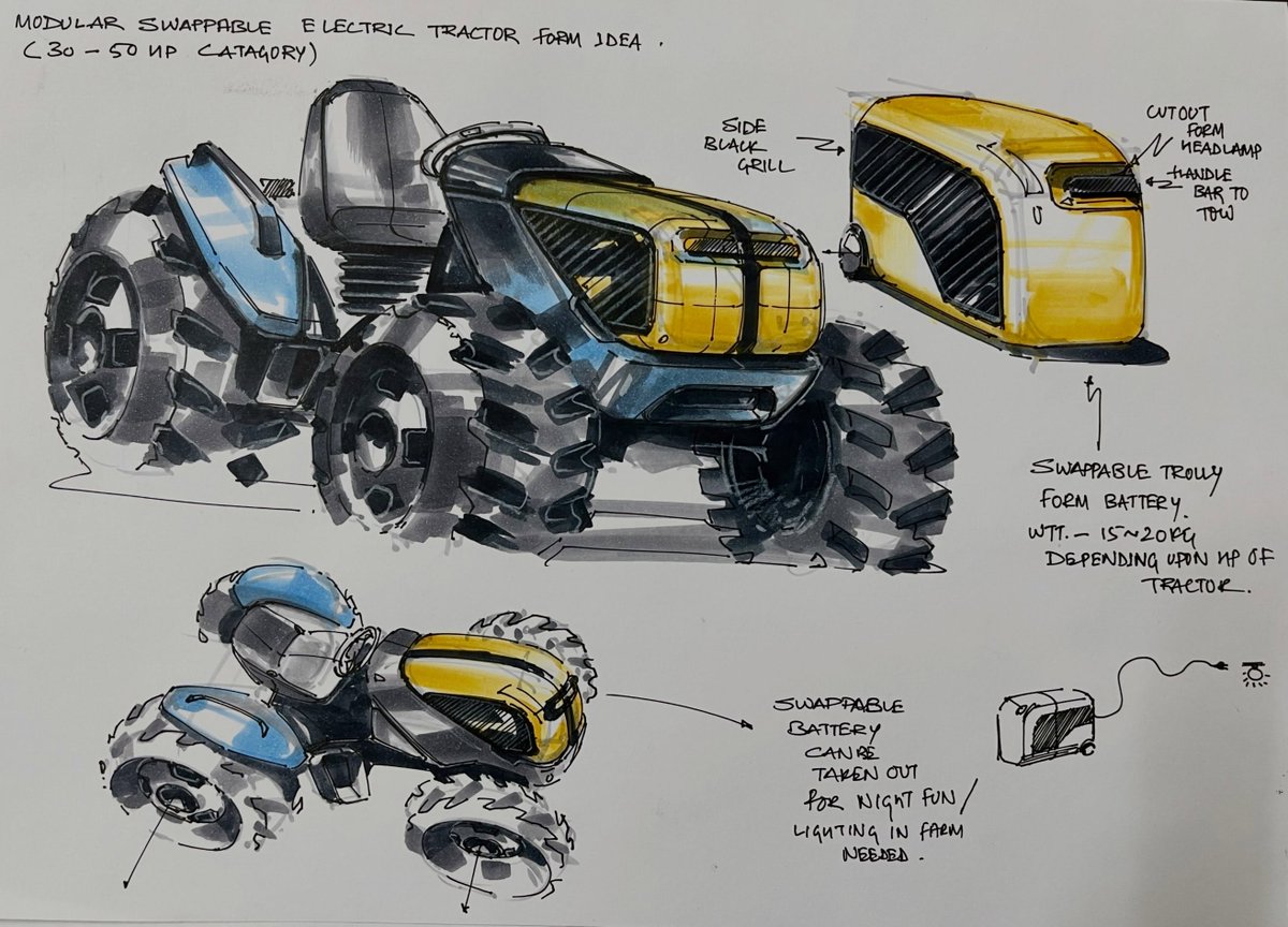 douglasjafoi's tweet photo. Exploring compact electric tractors through first-principles thinking: traction, weight distribution, steering, ergonomics, and attachments. A modular swappable battery doubles as a portable power unit for farm or garden use. https://t.co/3bM2aqDutf