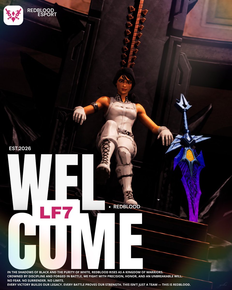 RedBloodEsport's tweet photo. La famille s'agrandit sur Fortnite. C’est le moment d’accueillir comme il se doit notre nouveau joueur : LF7 

Il rejoint nos rangs pour tout détruire sur les prochains tournois et porter haut les couleurs de la structure. 🏆

Souhaitez-lui la bienvenue sous ce post ! ⬇️

The Fortnite family is growing. It’s time to give a proper welcome to our new player: LF7

He’s joining our ranks to dominate upcoming tournaments and proudly represent the team. 🏆

Give him a warm welcome in the comments below! ⬇️
