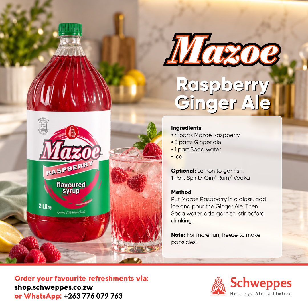 SchweppesZW's tweet photo. This weekend, sip something refreshing! π
Grab your Mazoe Raspberry, get mixing, and make your weekend a little more delicious. π₯€β¨
#Mazoe #StayRefreshed #WeekendVibes #Mocktail #Cocktail #MazoeRaspberry https://t.co/KX92SbfYqz