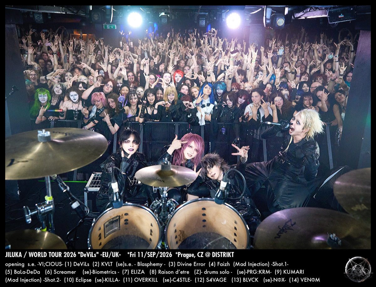 JILUKA_official's tweet photo. 【JILUKA LIVE #657】
WORLD TOUR 2026
"DeViLs" -EU/UK- 
■fri 11/SEP/2026
■Prague, CZ
@ DISTRIKT
THANK YOU SOLD OUT!!

Thank you for coming!!

photo by
@shojivankuzumi https://t.co/4MDzesvGDK