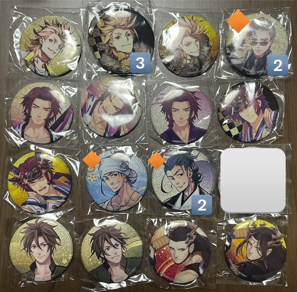 0310_yrzy's tweet photo. 刀剣乱舞 絢爛缶バッジ ソハヤ 蜻蛉切 祢々切丸 山鳥毛 日本号 御手杵 交換 買取 譲渡

譲)1枚目(数字は所持数)
求)2枚目(⭕️＞無印)各1、または定価

🔶は同キャラとの交換のみ
大典太、日本号、山鳥毛は⭕️優先で買取もしています
無印の譲渡は条件なし https://t.co/ZKhwszGm6h