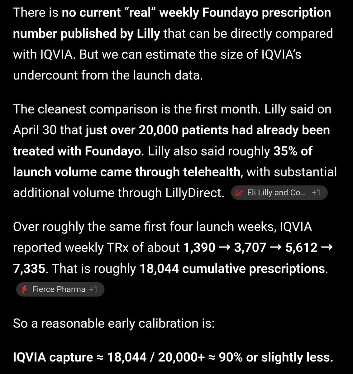 JanProsek4's tweet photo. @ObsvRetardation You follow Eli Lilly more closely, if you disagree with my number, you should have rough estimate of your own. With NVO it was done comparing real numbers to iqvia report. I think the same was done with Foundayo and these numbers should confirm it. https://t.co/telIHOTfl0