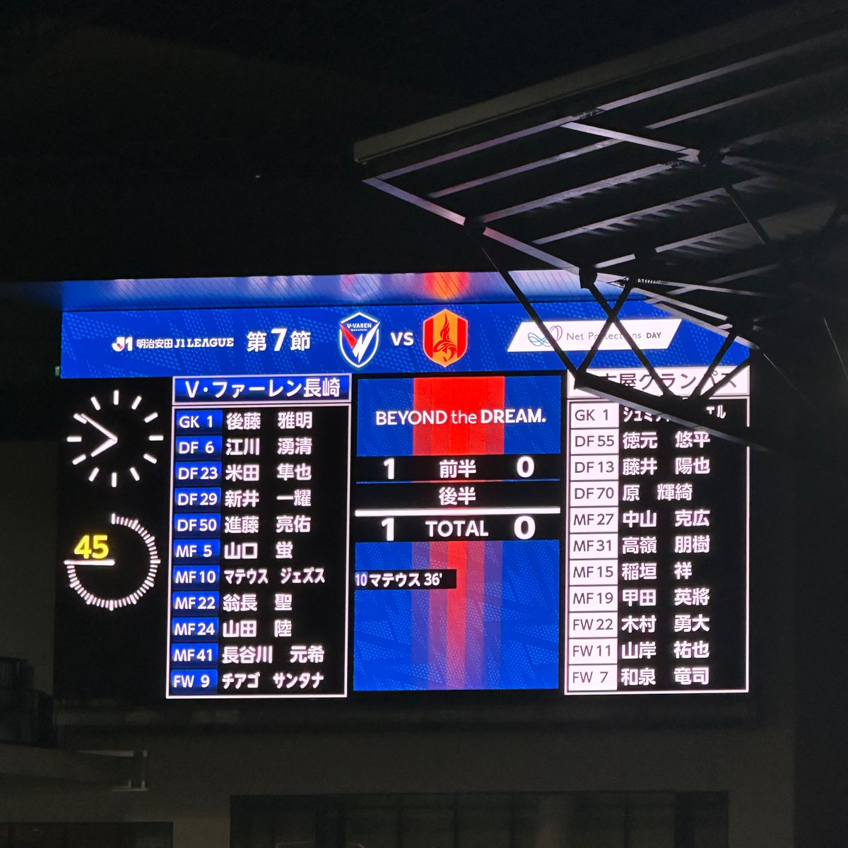v_varenstaff's tweet photo. 𝙃𝘼𝙇𝙁-𝙏𝙄𝙈𝙀✔️🔷🔶
【長崎 1-0 名古屋】

1点リードで後半へ。

📲試合中継は #DAZN (@DAZN_JPN)
#vvaren #BEYONDtheDREAM #Jリーグ https://t.co/SyOaUH2IJa