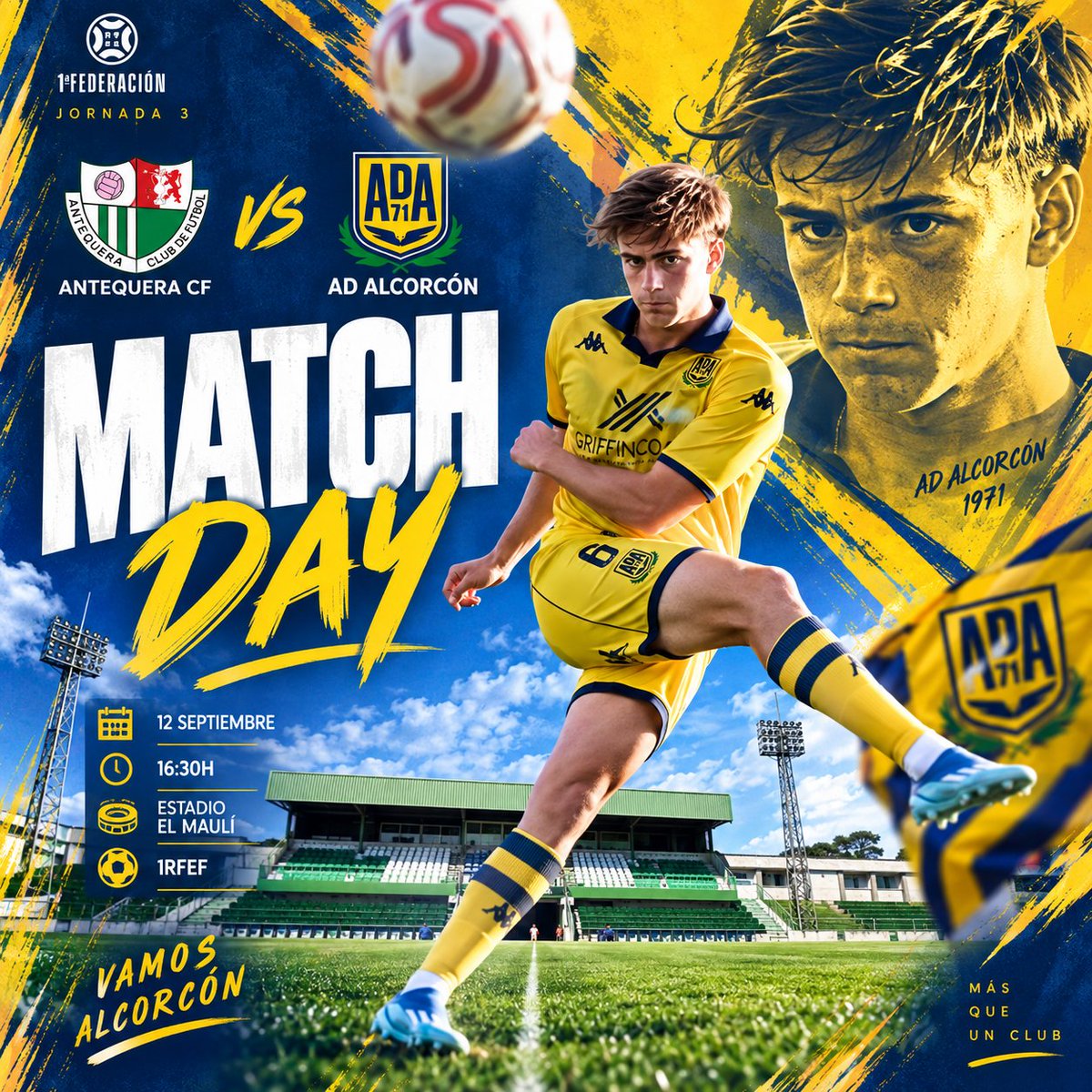 adalcorconfans2's tweet photo. 💙MATCH DAY💛
•
🏟️La @AD_Alcorcon visita el #EstadioElMauli para medirse al @AntequeraCF en la 3ª jornada de #1RFEF
•
⚽Nuevo partido a domicilio para los #alfareros que tratarán de sumar su primera victoria tras su comienzo liguero con dos empates consecutivos 💛 https://t.co/kNJUNj8hBQ