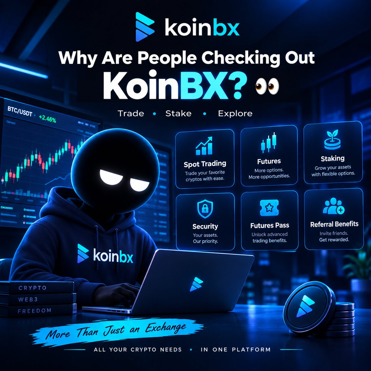 HunterOfWeb3X's tweet photo. Why are people checking out KoinBX? 👀

@KoinBX is a crypto exchange that brings multiple features together in one platform, including spot trading, futures, staking and other crypto services.

What caught my attention is that KoinBX also focuses on:
• Different trading options
• Transparent fee information
• Account security features
• Futures Pass options
• Referral benefits

Instead of simply choosing an exchange because it’s popular, it makes sense to understand what the platform actually offers first.

I’m exploring KoinBX myself — if you want to check it out:

🔗 https://t.co/cvSlG9A4co

Referral Code: 0C9411CF

#KoinBX #Crypto #Web3 @KoinBXGlobal